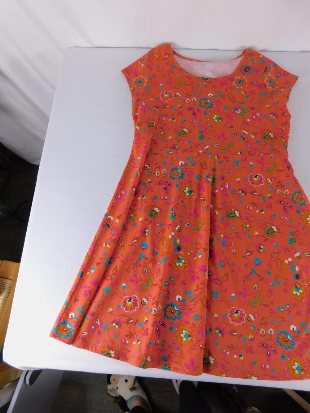 Wonder Nation Dress Girls 14-16 Plus Orange Floral Cap Sleeve Fit & Flare